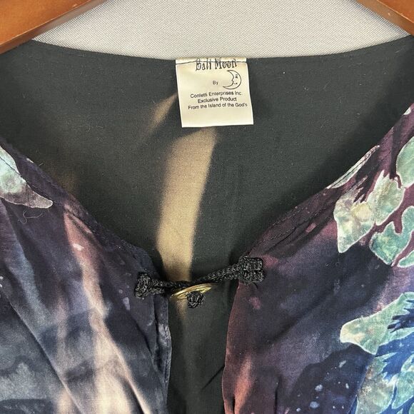 Bali Moon Vtg Cropped Jacket With Metal Button Tassle Boho Tie Dye Fire Dancer - Picture 2 of 8
